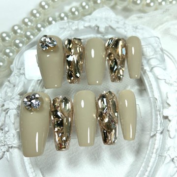 網紅穿戴美甲成品貼片奶綠滿鑚輕奢高端爆閃鑚石可拆卸新娘孕婦甲 雙11全館免運