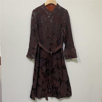 雙面春秋款重磅油料桑蠶絲長袖腰帶收腰中長款風衣外套女