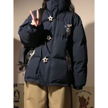 小眾設計感星星格子棉服女冬季新款寬松百搭加厚面包服棉衣外套女