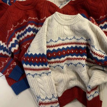 復古提花軟糯毛衣女秋冬加厚設計感小眾上衣寬松慵懶風套頭針織衫