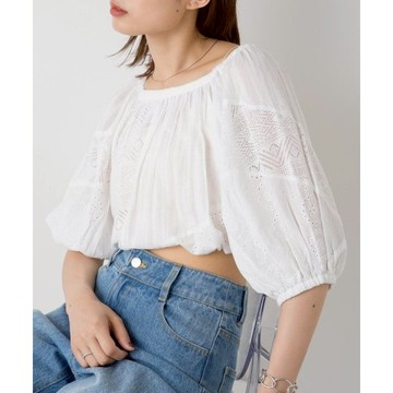 (多款 選3件1212) 日本 Kastane 燒花 蕾絲 鏤空 透膚 拼接襯衫 白色 蕾絲  F 上衣¥8,690