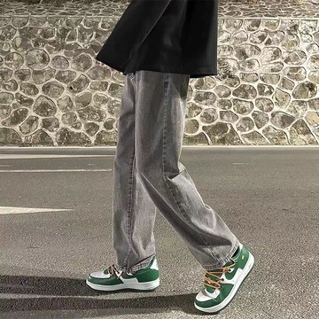 【T-2】🖤煙灰色牛仔褲男寬鬆闊腿褲男士夏季港 ins潮牌水洗直筒長褲 牛仔褲男