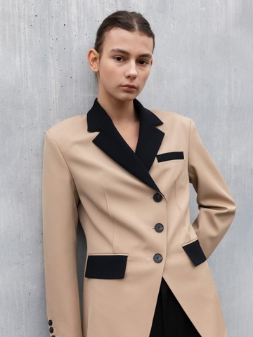 Contrast Collar Single Jacket (Beige)