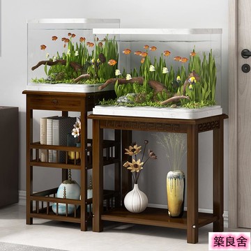 附發票~魚缸底櫃 客廳魚缸架子 簡易魚缸架子家用落地 小型客廳裝飾水族箱底座 實木簡約多層置物架