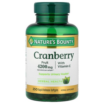 Nature's Bounty, 蔓越莓補充劑，含維生素 C，250 粒速釋軟膠囊