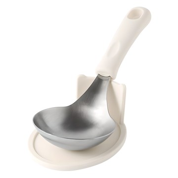 Max Cook 不鏽鋼料理湯勺+湯勺架組 (白色)  長柄湯匙(長 21 cm x 寬 8 cm x 深 2.5 cm) 底座(11.5 x 9 x 4.5 cm)  1組  白色