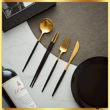 Modern HOUSE 現代金黑色餐具 4 件套