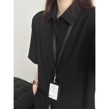 黑色冰絲短袖襯衫男夏季薄款痞帥高級感垂感襯衣寬松休閑半袖外套