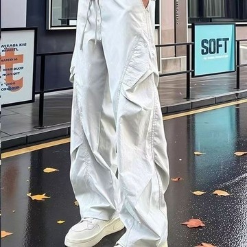 美式微喇彎刀工裝褲男夏季薄款直筒寬鬆拖地高檔傘兵褲 休閒長褲顯高美式微喇彎刀工裝褲 男夏季薄款速幹褲cleanfit長褲