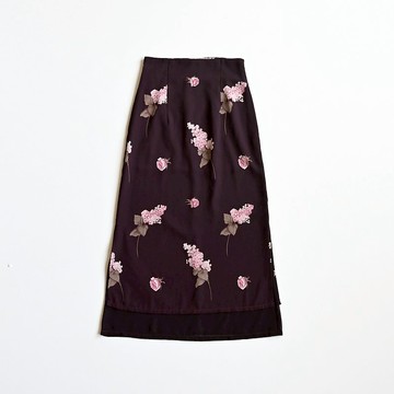 【蛋植物古著】切枝花散紗質印花高腰古著裙