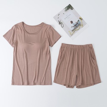 莫代爾柔軟涼感Bra T家居服-短褲套裝-卡其色