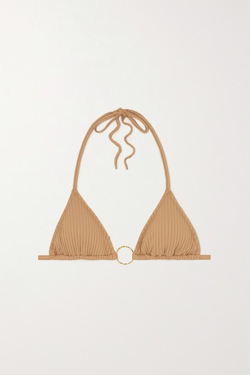 Melissa Odabash - Miami Embellished Ribbed Triangle Bikini Top - Beige - UK 6