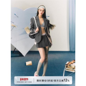 【季末福利】LLDC  原創學院風平駁領假兩件西裝+雙腰頭半身裙