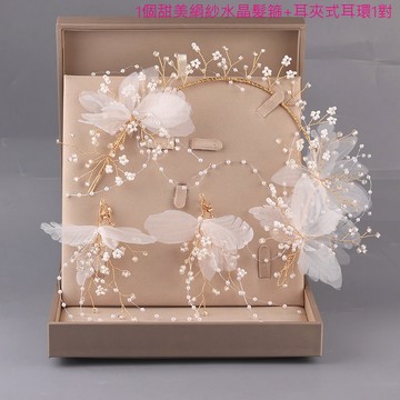 甜美絹紗水晶髮箍組新娘髮飾頭飾表演走秀凡妮莎飾品