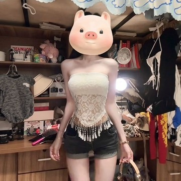 【臺灣有貨】流蘇背心女外穿美背法式設計感修身蕾絲抹胸上衣純慾辣妹通懃