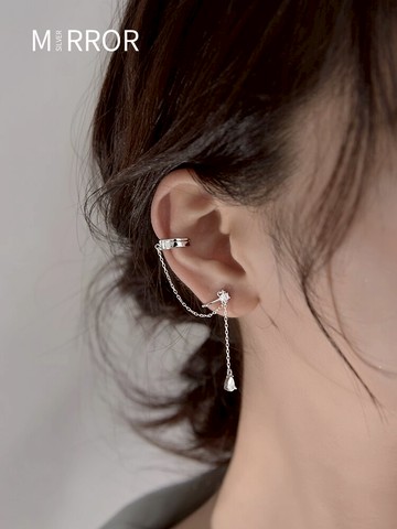 小麋人925流蘇耳夾無耳洞純銀耳骨夾耳釘耳環ins耳飾年新款潮