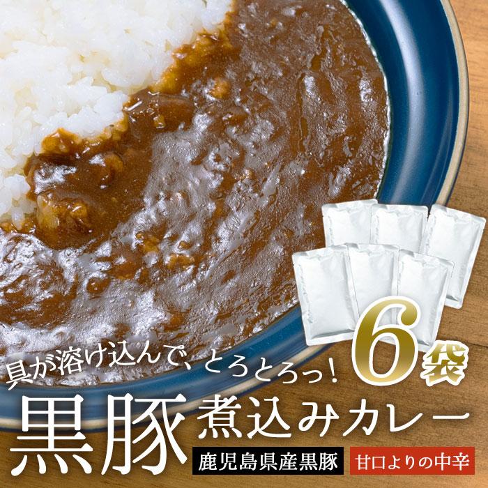 鹿児島県産 黒豚 煮込みカレー 6袋 大容量 黒豚カレー 濃厚 甘口よりの中辛 ご当地 お試し 簡単調理 常温保存 レトルトカレー 国産 九州産 鹿児島産 食品