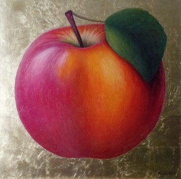 畫蘋果紅紅金牆漆印象派蘋果極簡繪畫厚塗金箔畫