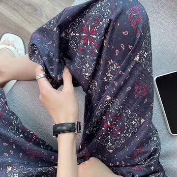 2025夏新棉綢綿綢人造棉款高腰顯瘦直筒褲女寬松休閑百搭闊腿長褲