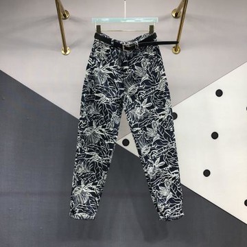 3D提花編織牛仔褲女歐貨2025春季新款百搭高腰顯瘦卷邊小腳哈倫褲