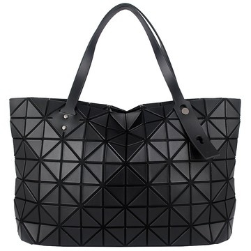 ISSEY MIYAKE 三宅一生B AOBAO 黑皮紋方格7x12拉鍊大托特包