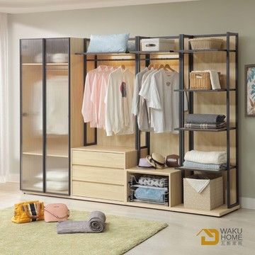 WAKUHOME 瓦酷家具Morandi原橡木工業風9.3尺多功能衣櫃-寬280*深55*高200cm
