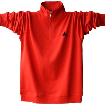 胖子半高領長袖男t恤 父親新品半拉鏈寬松潮牌純棉大碼紅色打底衫