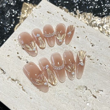 ✨Hannah✨純手工穿戴甲人魚微夢手繪幻彩立體魚尾極光貓眼爆閃夏日美甲精緻穿戴甲 QXNM