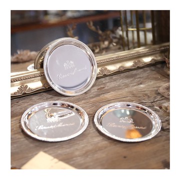 盧森堡老件.未使用過.Bernard Massard 金屬杯墊.鍍銀小盤.置物盤