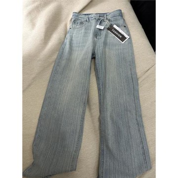 做舊淺藍色紋理直筒牛仔褲女秋季新款高腰顯瘦垂感百搭條紋闊腿褲