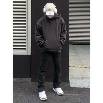 美式街頭簡約純色連帽衛衣男秋冬季潮牌痞帥寬松加絨加厚外套上衣