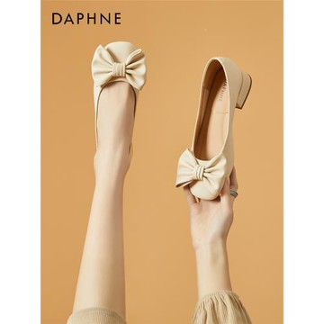 達芙妮低跟單鞋女2024年爆款春夏季法式晚風蝴蝶結粗跟懶人一腳蹬