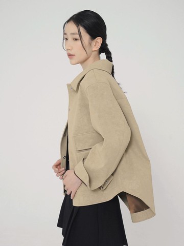 Eco-Leather Half Shirt Jacket [Taupe beige]