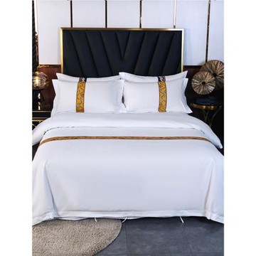 2024新款酒店賓館民宿織帶貼條磨毛四件套三件套被芯枕芯床墊整套