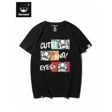 KERWATS可維斯品牌大碼男女情侶無性別龍卡通印花萊卡棉短袖t恤