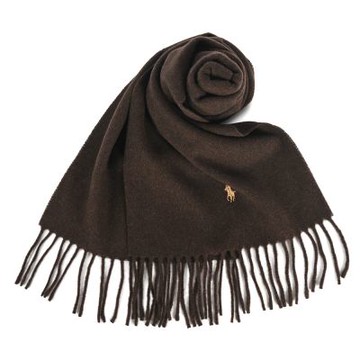 RALPH LAUREN POLO 小馬刺繡LOGO素面純羊毛圍巾-摩卡咖