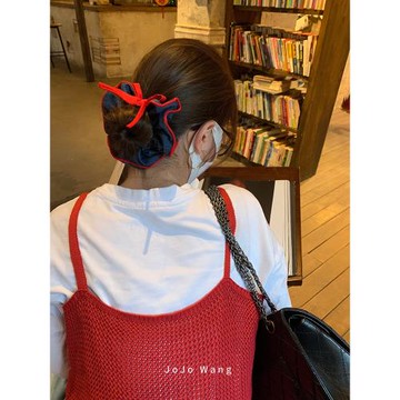 討喜的單寧~牛仔蝴蝶結高級感大腸發圈女高彈扎頭發發飾頭繩韓國