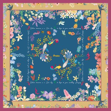 【精美禮盒】春語藍底花絲巾連絲巾扣雅緻禮物套裝 | 客製化絲巾