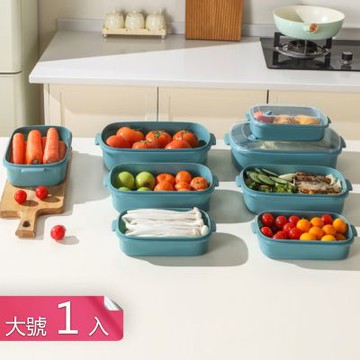 【荷生活】透明上蓋密封保鮮耐低溫收納盒 可微波易疊加分類儲存保鮮盒-大號1入組