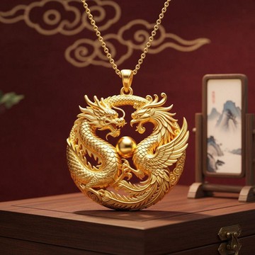 臺灣出貨✨【可開發票】金色龍鳳戲珠吊墜婚慶新中式送禮端莊傳統吉祥首飾賀喜情侶項鍊