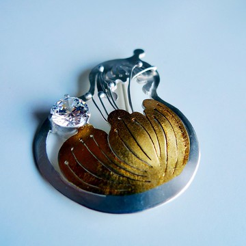 福蘆(晨珠金花)~ 中國風系列藝術胸針,金工與金箔彩漆結合,幸福中