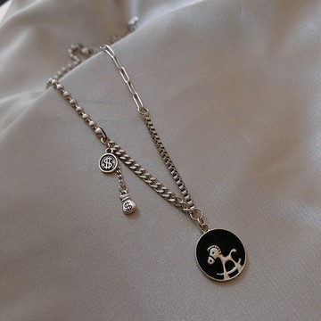 馬上有錢小馬項鏈女毛衣鏈長款2021年新款鎖骨鏈簡約氣質潮網紅