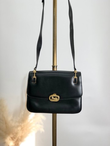 【 日本直送 名牌中古包 】CELINE  સૅલિન 側背包 黑色 馬車圖案 皮革 vintage 古董 s2znbb