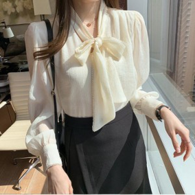 パールビジュー煌めくボウタイブラウス リボン襟ブラウス シフォンシャツ シャツ ブラウス 白シャツ 長袖 シフォン リボン くすみカラー 通販 Lineポイント最大1 0 Get Lineショッピング