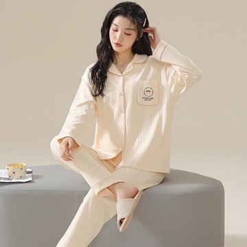 Pink Lady 排扣式 香芋奶蓋 印花寬版 秋冬長袖成套睡衣 居家服