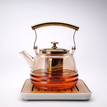 加厚高硼硅玻璃提梁壺圍爐加熱家用大容量不銹鋼膽銅把泡茶煮茶器