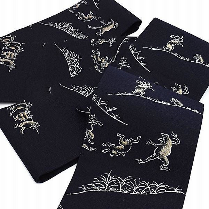 半幅帯 鳥獣戯画 半幅帯 高級 西陣織 老舗 おぐら 謹製 全通織模様