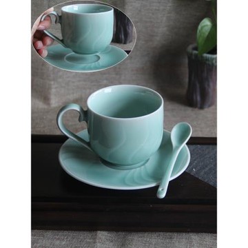 大容量咖啡杯女士個人專用龍泉青瓷高檔精致美式咖啡杯碟套裝禮盒