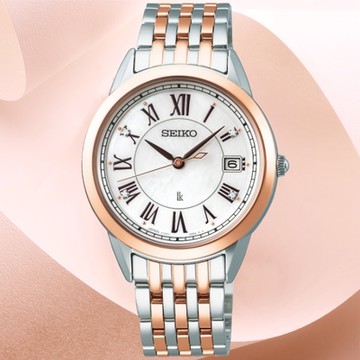 SEIKO精工 LUKIA玫瑰金羅馬太陽能腕錶 新年禮物 推薦 送禮 V147-0CR0K/SUT394J1