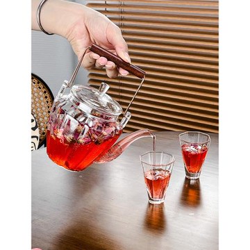 復古提梁泡茶壺下午茶茶具套裝日式ins耐熱玻璃花茶壺水果茶壺